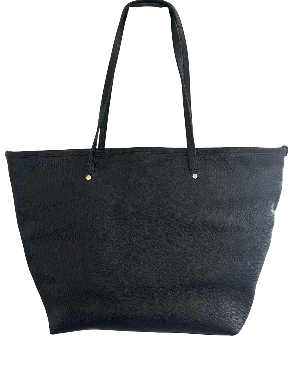 Coach Large Black Leather Tote with Gold Logo Accent - Picture 4 of 13